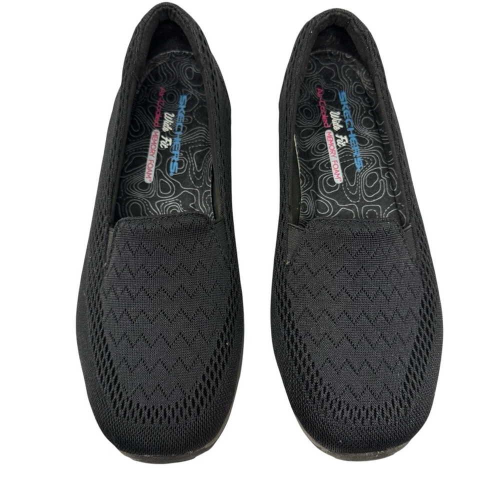 SKECHERS Women’s Size 8.5 Wide Fit Slip On Shoes Air Cooled Memory Foam Black